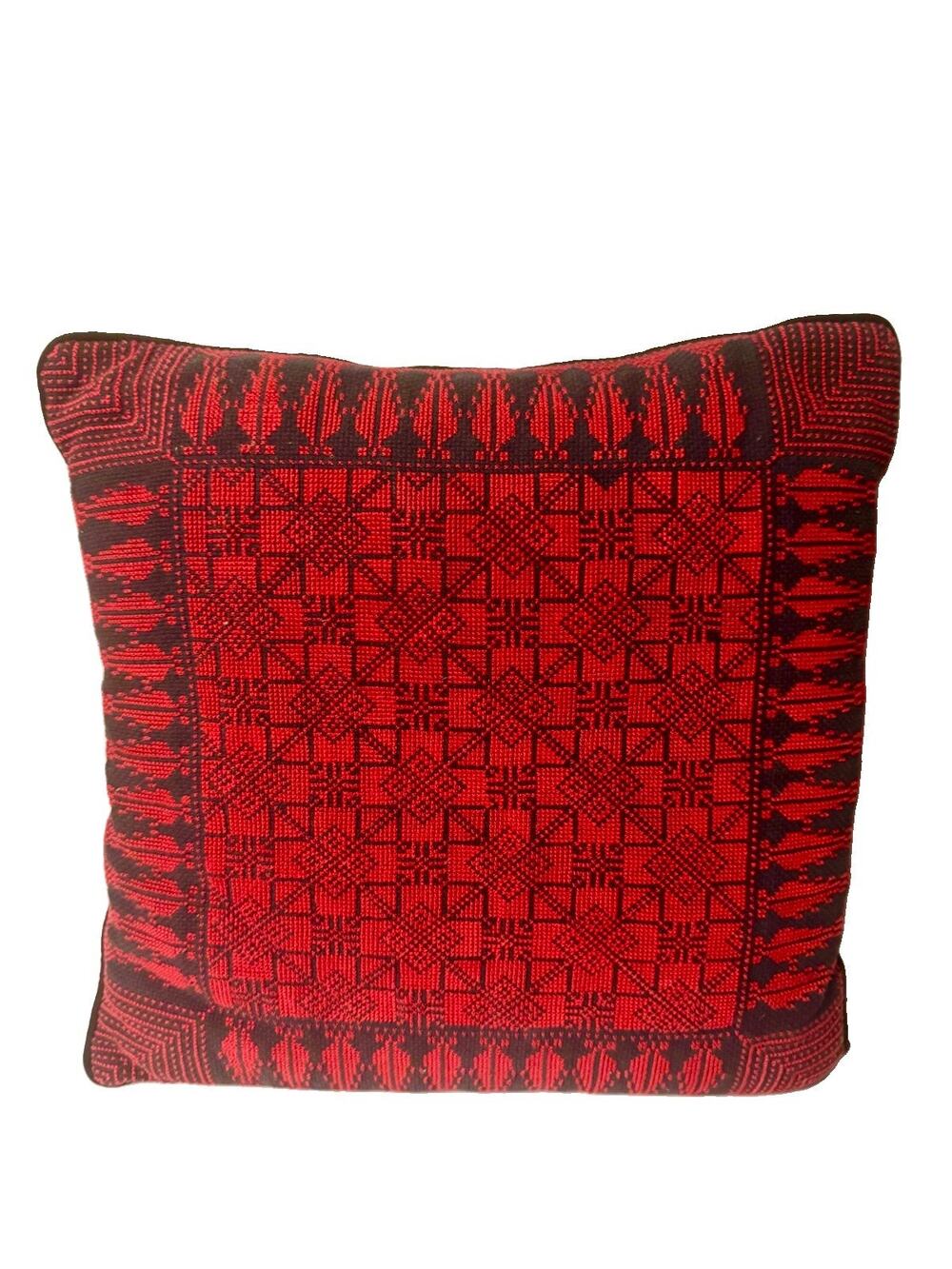 Vintage Al Rasheed Jordan Bedouin Tatreez Embroidered Cushion Cover Red Black